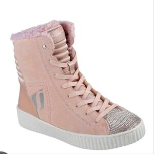 Sketchers Pink BLUSH suede rhinestones hightops women's sz 10 faux fur